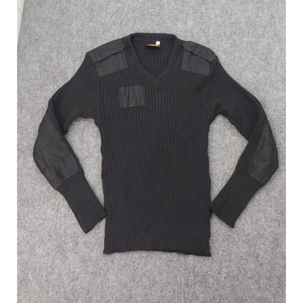 Citadel Commando Sweater Mens 42 Black Ribbed V Neck Made England  Wool Military